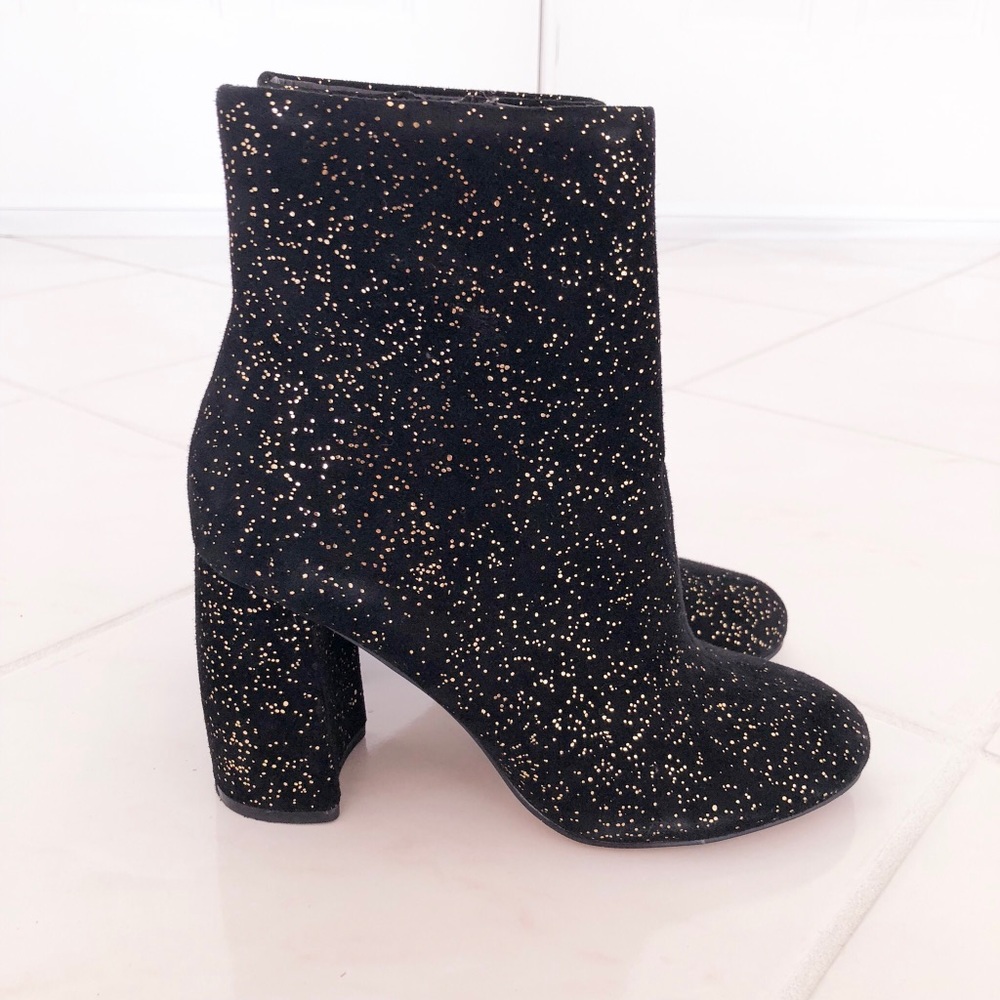 Black and Gold Speckled Heeled Booties